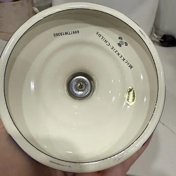 MacKenzie-Childs Blue and Cream Royal Check Enamel Compote Bowl - Picture 3 of 5